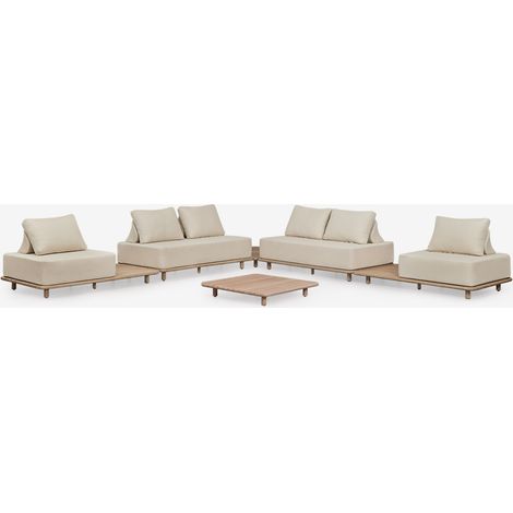 Ensemble de jardin avec canapé d'angle modulaire 4 pièces avec tables d'appoint et table basse 95x95 cm en acacia Portet SKLUM (1/5)