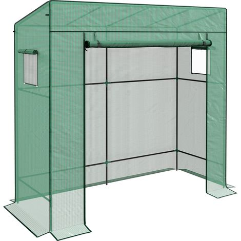 Serre adossée en acier thermolaqué – Bâche polyéthylène imperméable anti-UV – Porte enroulable et 2 fenêtres grillagées – Dimensions 196x77x197cm – MH (1/5)