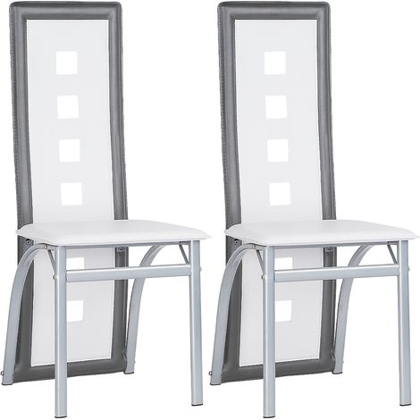 Skecten Set de 2 Sillas Comedor / Sillas de comedor de poli piel / Blanco+gris