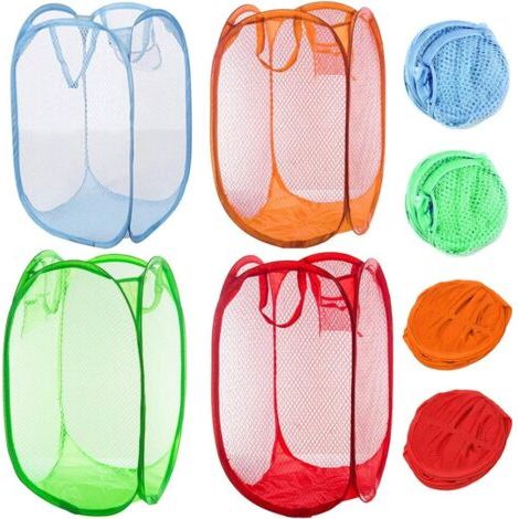 Lot de 4 paniers à linge pliables en maille pour chambre à coucher, chambre d'enfant, dortoir d'étudiant et voyage (1/4)