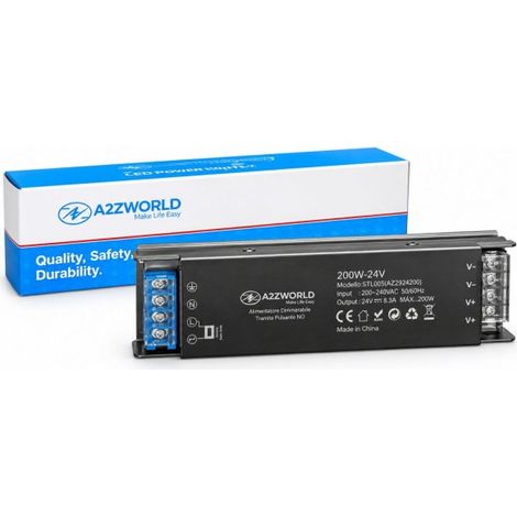 Alimentatore 24V Push Dimmer Integrato, Dimmerabile con Pulsante NO (10-100%), Memoria dopo Blackout, Sincronizzabile, Accensione Soft, 2 Uscite, IP20, Disponibili 100W 200W 300W (200W)