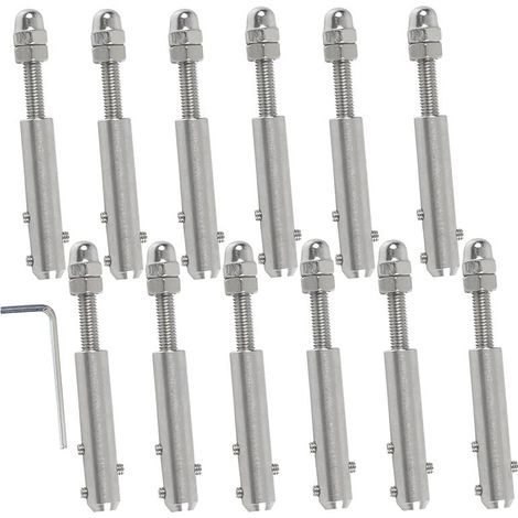 4-mm-Spannschloss aus Edelstahl, 12-teiliges Set mit L-Schlüssel, Befestigungselement für Abspannseile und Stahlseile – mm-12
