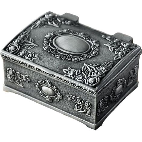 Boîte à bijoux rétro, coffret à bijoux en alliage de zinc, boîte à bijoux pour femmes, filles et enfants, argent antique (1/4)
