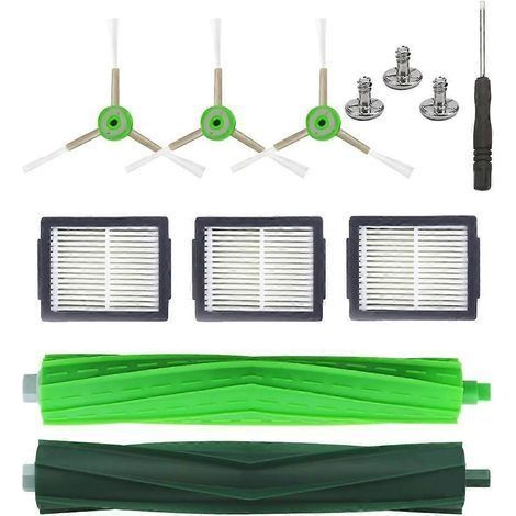 Kit accessoires Roomba séries i, J7, E : 2 brosses caoutchouc, 3 brosses latérales, 3 filtres HEPA Compatible avec iRobot (1/5)
