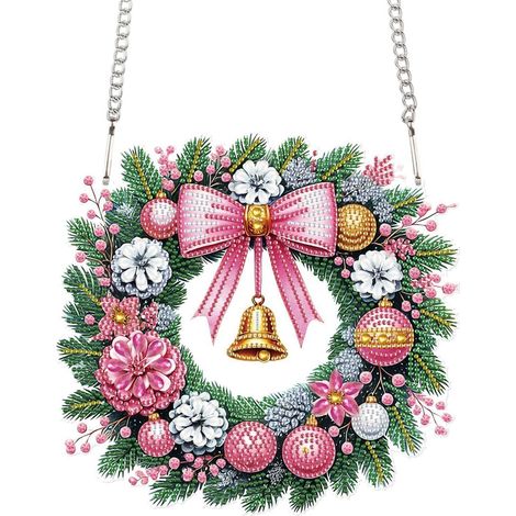 Diamond Painting Weihnachts Kranz Anhänger mit Kette 24x22cm für Fenster & Wand (1/4)