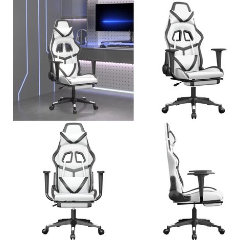 Gaming-Stuhl mit Fußstütze Weiß und Schwarz Kunstleder - Gaming-Stuhl - Gamer Chair - Bürostuh - Schreibtischstuhl - PC-Chair - Home & Living (1/5)