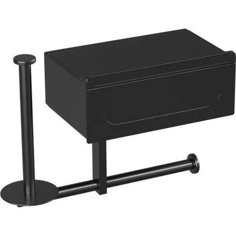 Porte-rouleau de papier toilette avec tiroir - étagère murale - Porte-rouleau de papier toilette - Étagère de salle de bain - Acier inoxydable - Noir (1/5)