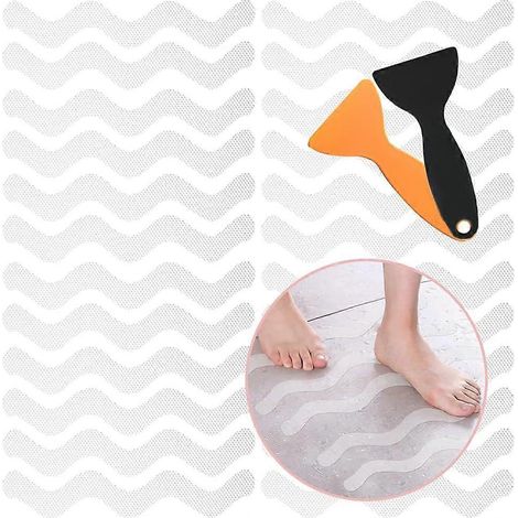 Lot de 24 autocollants antidérapants ondulés pour baignoire, douche, escaliers et surfaces glissantes (18 x 1,3 cm). (1/5)