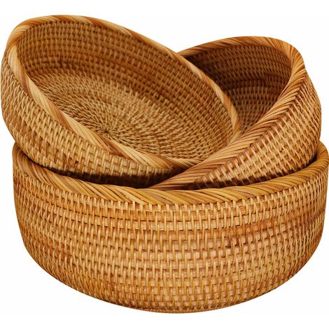 Panier de rangement rond en osier tressé à la main, panier à petits pains, panier à œufs, panier à snacks et légumes, panier rond en osier tressé pour fruits (1/5)