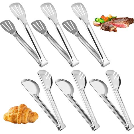 Lot de 6 pinces de service, pinces de cuisine, pinces à buffet, pinces de cuisine, pinces à barbecue, ustensiles de service, petites pinces alimentaires pour salade, bbq grillades (9 pouces) (1/5)