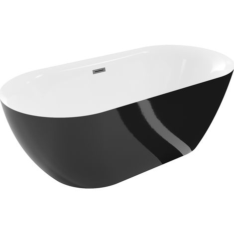 Mexen Roxy freistehende Badewanne 170 x 80 cm, weiß/schwarz, mit Überlauf in Gun Metal - 51201708075 (1/5)