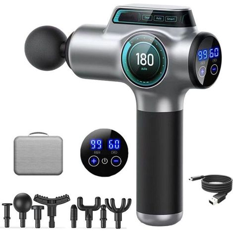 Pistolet de massage musculaire - 99 niveaux réglables (8 têtes de massage - Écran LCD HD) Noir-AquaForge