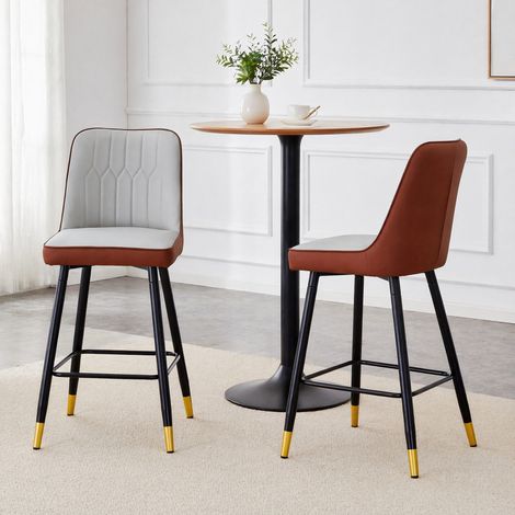 Set di 2 sgabelli da bar 100 cm in PU grigio chiaro/marrone e metallo nero DESVIAE (1/5)