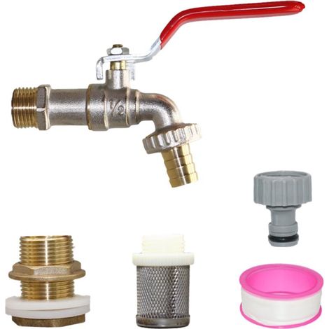 Robinet pour réservoir IBC, adaptateur pour réservoir IBC 1/2", raccord fileté pour tuyau d'arrosage, raccord de robinet en laiton avec scie cloche et filtre (1/5)