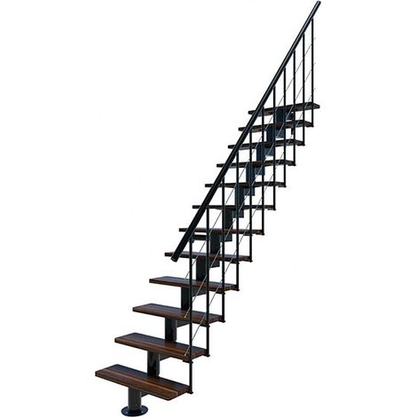 Gerade Treppe 8 Stufen - erreichbare Höhe 1.85 bis 2.16m- Breite 80cm - schwarze Struktur und Nussbaumstufe - COMFO80/I/NN-8