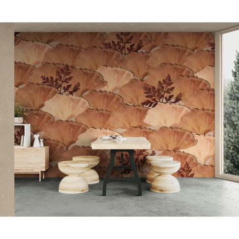 Papier peint floral – Ginkgo cuivré art déco - 150 x 250 cm (1/2)