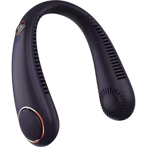 【Bleu】Tragbarer, kragenloser Ventilator ohne Propeller, 5 Leistungsstufen, weiches Silikon mit Digitalanzeige, USB-aufladbar