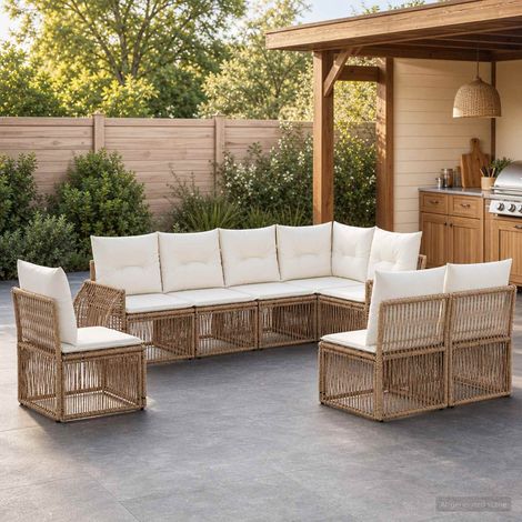 vidaXL Ensemble de canapé de jardin 8 pcs Beige et blanc crème (1/5)