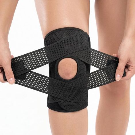 Knieorthese mit seitlichen Stabilisatoren, Größe L, bei Knieschmerzen, Meniskusriss, Kreuzbandriss, Innenbandriss, Arthritisverletzungen und zur Rehabilitation. Verstellbare Knieorthese für Damen und (1/5)