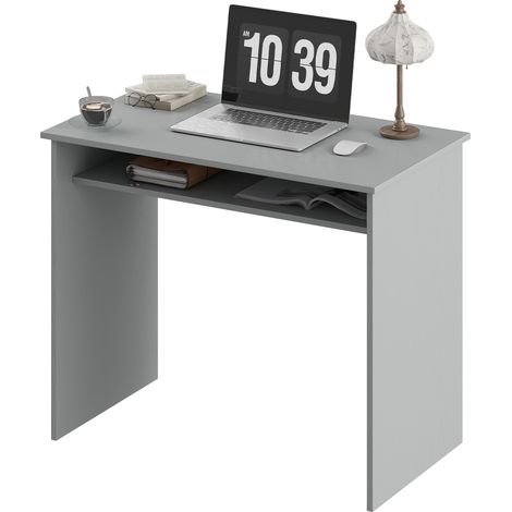 Kompakter grauer Computertisch, 90 x 50 x 74 cm, mit Ablage, aus Spanplatte