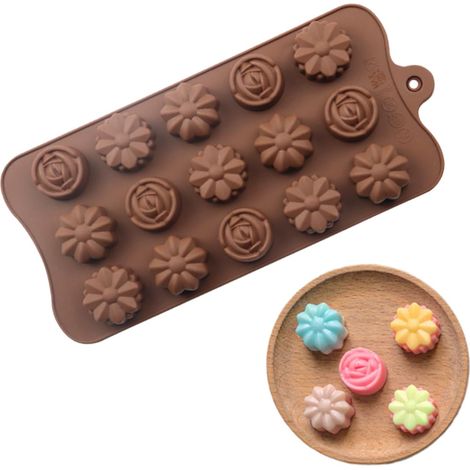 Moule Silicone Antiadhésif 3D, 1 Pièce, Moule à Bonbons et Pralines, Moule à Pâtisserie pour Chocolat et Cuisson, Moule Chocolat, Gateaux, Halloween, Fleur, Bougie, Onigiri (1/5)