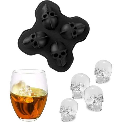 Eiswürfelform aus Silikon, Totenkopf, 3D-Eiswürfelform Original (Whiskey-Cocktail-Halloween-Geschenk für Erwachsene, 4 Mulden) (1/5)