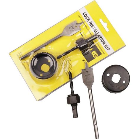 Kit d'installation de serrure en 3 pièces comprenant une scie cloche à bois et un foret plat pour l'installation du trou de perçage de la serrure de porte (1/5)