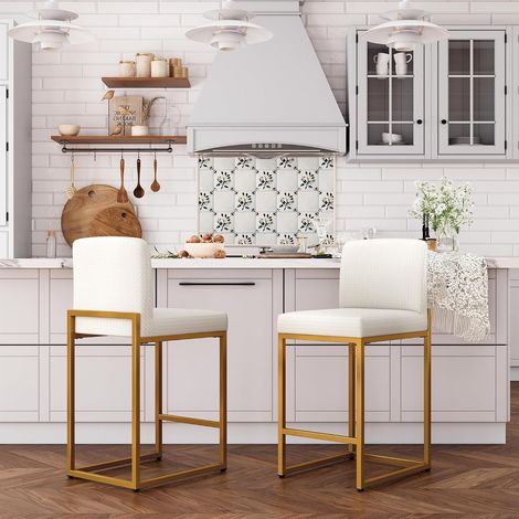 Lot de 2 tabourets de bar avec dossier en cuir synthétique Crème (1/5)
