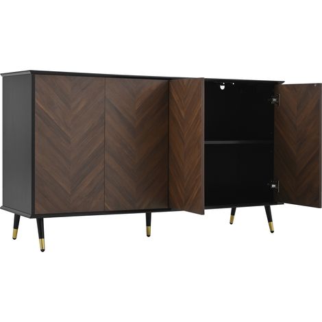Buffet moderne avec motif à chevrons – meuble buffet à 4 portes et étagères réglables en hauteur – MDF et pieds en métal – rangement pour salon, entrée et salle à manger
