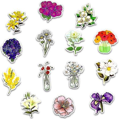 Lot de 50 autocollants floraux pour bagages (3 x 3 cm), en PVC imperméable, style peinture, pour ordinateur portable, téléphone ou carnet.-3X3cm (1/2)