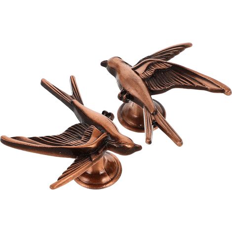 2 boutons de meuble en métal marron forme d'oiseau, poignées décoratives pour tiroirs et meubles, (1/5)