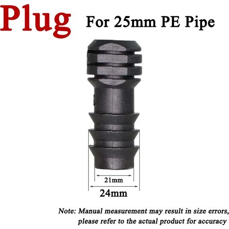 (Bouchon de 25 mm - Lot de 2 - Chine continentale) Raccord en T, coude droit et bouchon pour tuyau PE de serre - Accessoires pour micro-aspersion (1/5)
