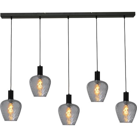 Lampe suspendue 5 lumières - noire - Porto avec des verres à fumée Diamond - 2711-05-05-130-5-5
