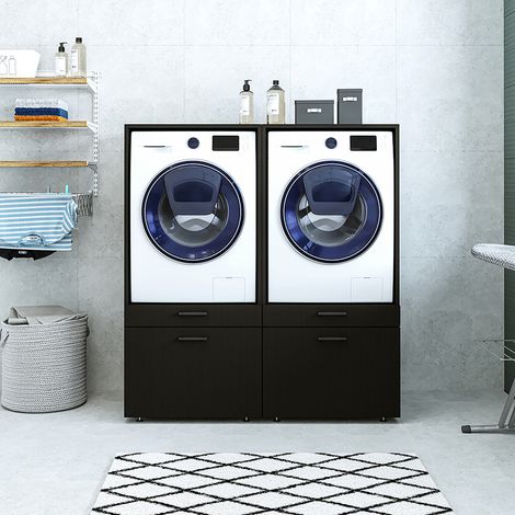 Roomart S2 Waschmaschinen-Doppelschrank 134 cm, Schwarz-Eiche