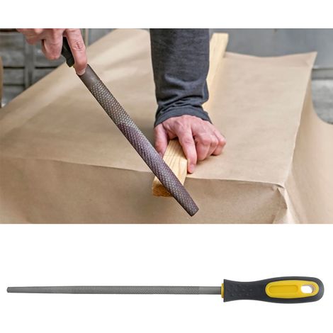 Lime ronde en acier de 25 cm avec manche, outil d'affûtage et de mise en forme pour le travail du métal et du cuir. Lime à dents fines.