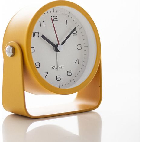 Small analog alarm clock - alarm clock - battery operated desk clock - orange alarm clock - orange metal alarm clock - metal case.