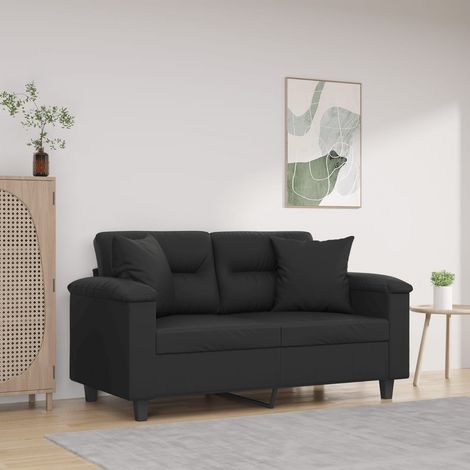vidaXL Divano a 2 Posti con Cuscini Nero 120 cm in Similpelle