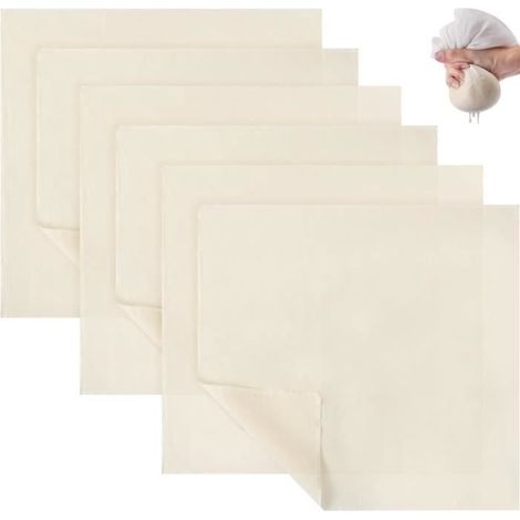 Etamine Alimentaire,6Pcs Tissu Mousseline pour Cuisiner,Lavable Réutilisable Filtre Étamine à Non Blanchi pour Filtrer Jus Fromage (1/4)