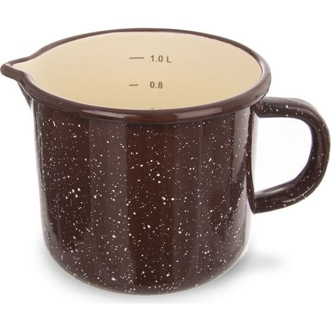 Mug émaillé avec verre doseur marron 1,2 l (1/3)