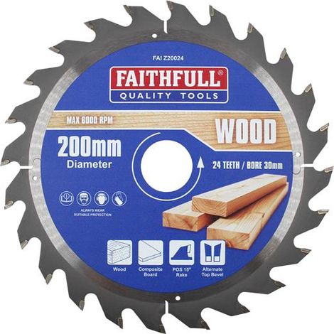 High-Performance Faithfull TCT Circular Saw Blade 200mm x 30mm x 24 Teeth for Fast Rip Cutting (1/2)
