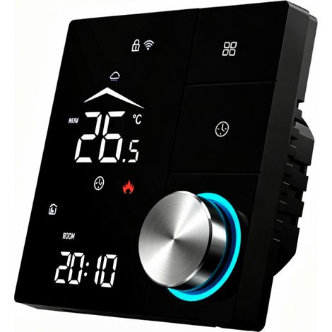 Thermostat Intelligent WiFi Tuya 16A pour Chauffage au Sol Électrique et Chaudière, Réglage par Bouton Rotatif avec Fonction de Liaison