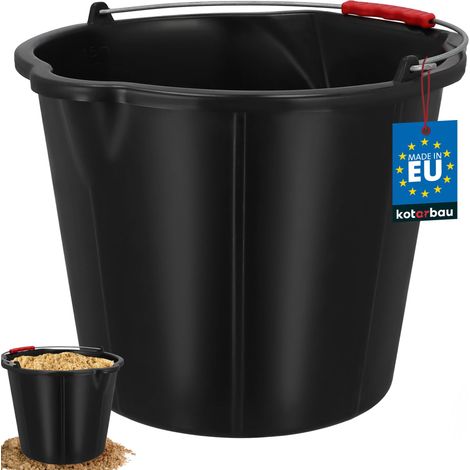 KOTARBAU® Seau de Maçon 15 L - Seau de Chantier - avec Bec Verseur - PEHD - Seau à Mortier - Seau de Construction - Seau à Plâtre - avec Anse et Graduation - Rond - Noir (1/4)
