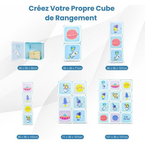 Portable Children Wardrobe with 12 Cubes and 2 Clothes Hanging Section-Blue (1/5)