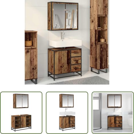Armoire miroir - Ensemble de mobilier de salle de bain 2 pcs Bois Ancien (1/5)