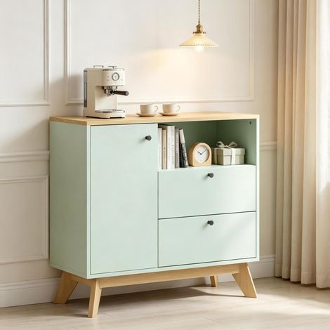 Buffet 80x35x76,3 cm en MDF vert clair, avec rangement gain de place, pour salon FloraGrace (1/5)
