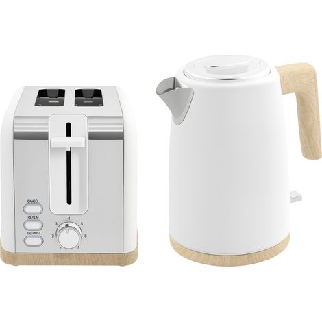 Ensemble bouilloire et grille-pain, 1,7L, 2200W, grille-pain 2 tranches avec 7 niveaux de brunissage, blanc (1/5)