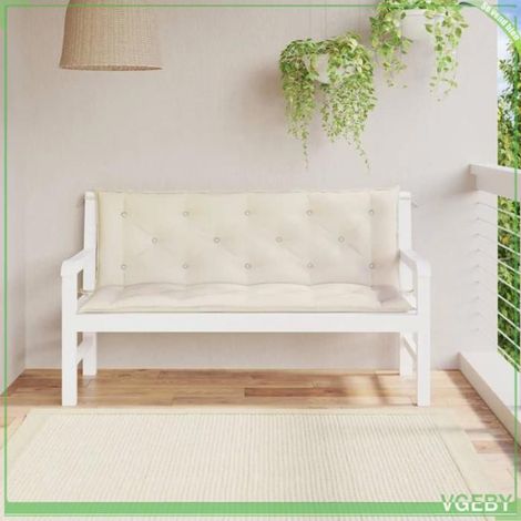 361699 Coussins de banc de jardin lot de 2 blanc crème tissu Oxford (1/5)