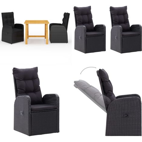 3-tlg. Garten-Essgruppe Schwarz - Gartenmöbel - Essgruppe - Outdoor Möbel - Holztisch - Rattanstuhl - Home & Living (1/5)