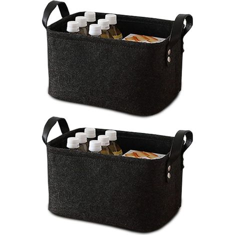 2 Pièce Panier Feutre, Care Panier Rangement, Rangement Feutre, avec Poignée, pour Vêtements, Serviettes, Articles de Toilette, Livres (Noir) (1/5)