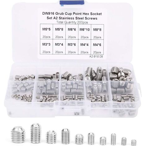 SABIR Vis de serrage,assortiment 200 vis à tête creuse hexagonale Allen M3/M4/M5/M6/M8,pour instruments précision,compteurs produits (1/5)